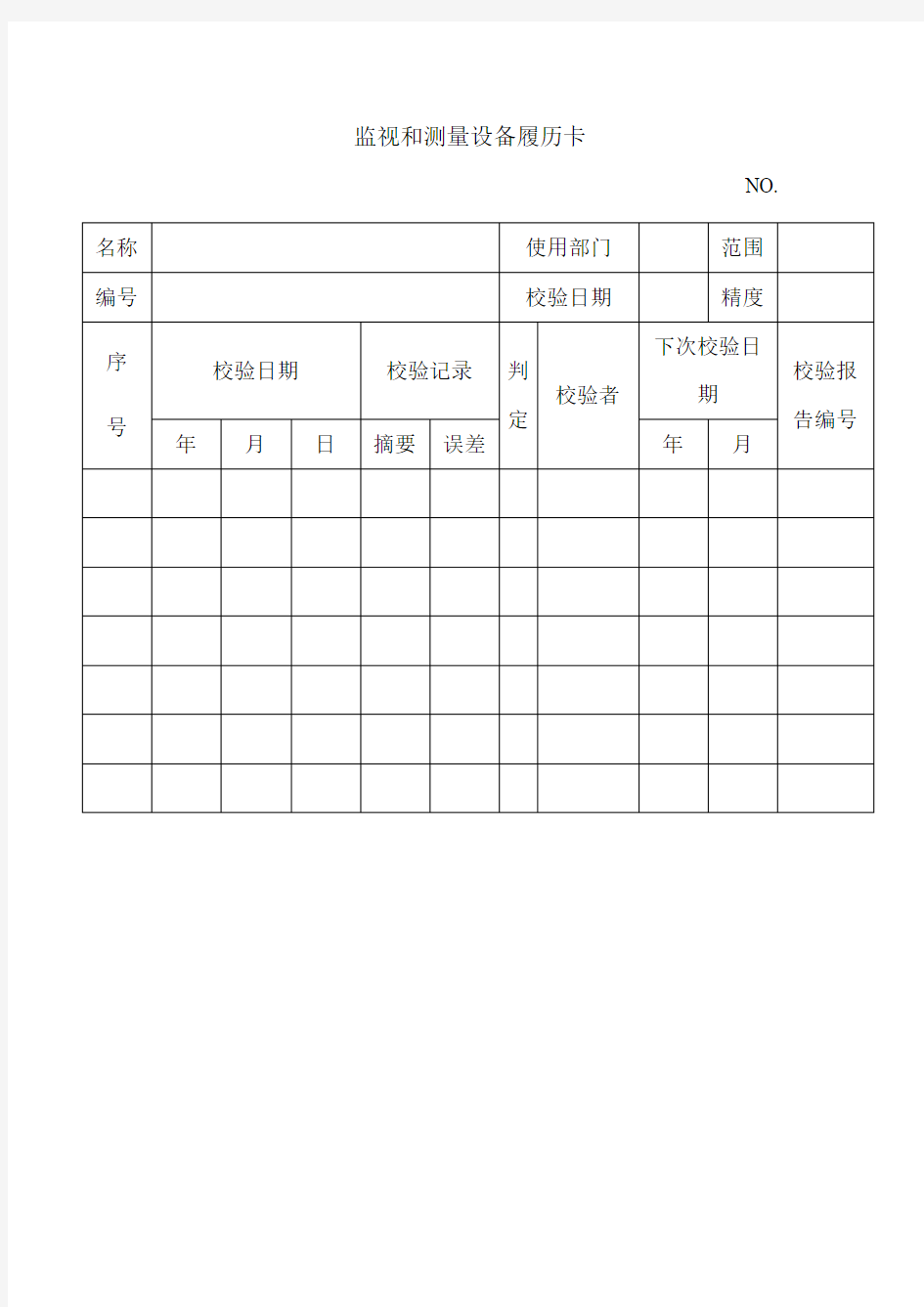 监视和测量设备履历卡