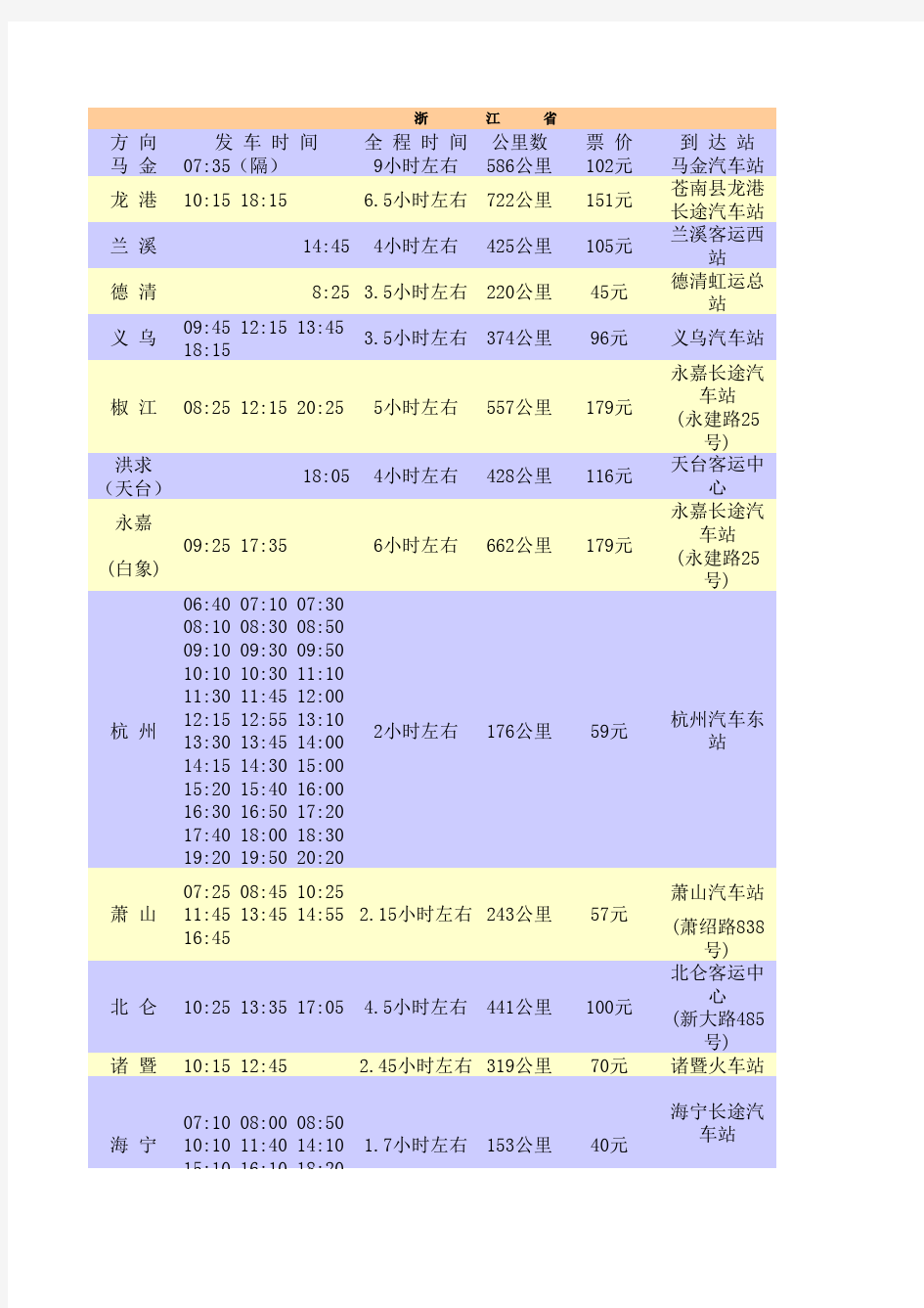 上海南站汽车时刻表