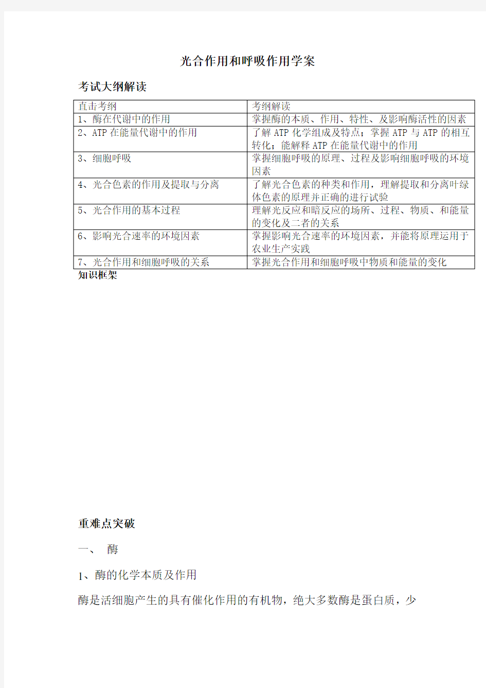 光合作用和呼吸作用知识总结