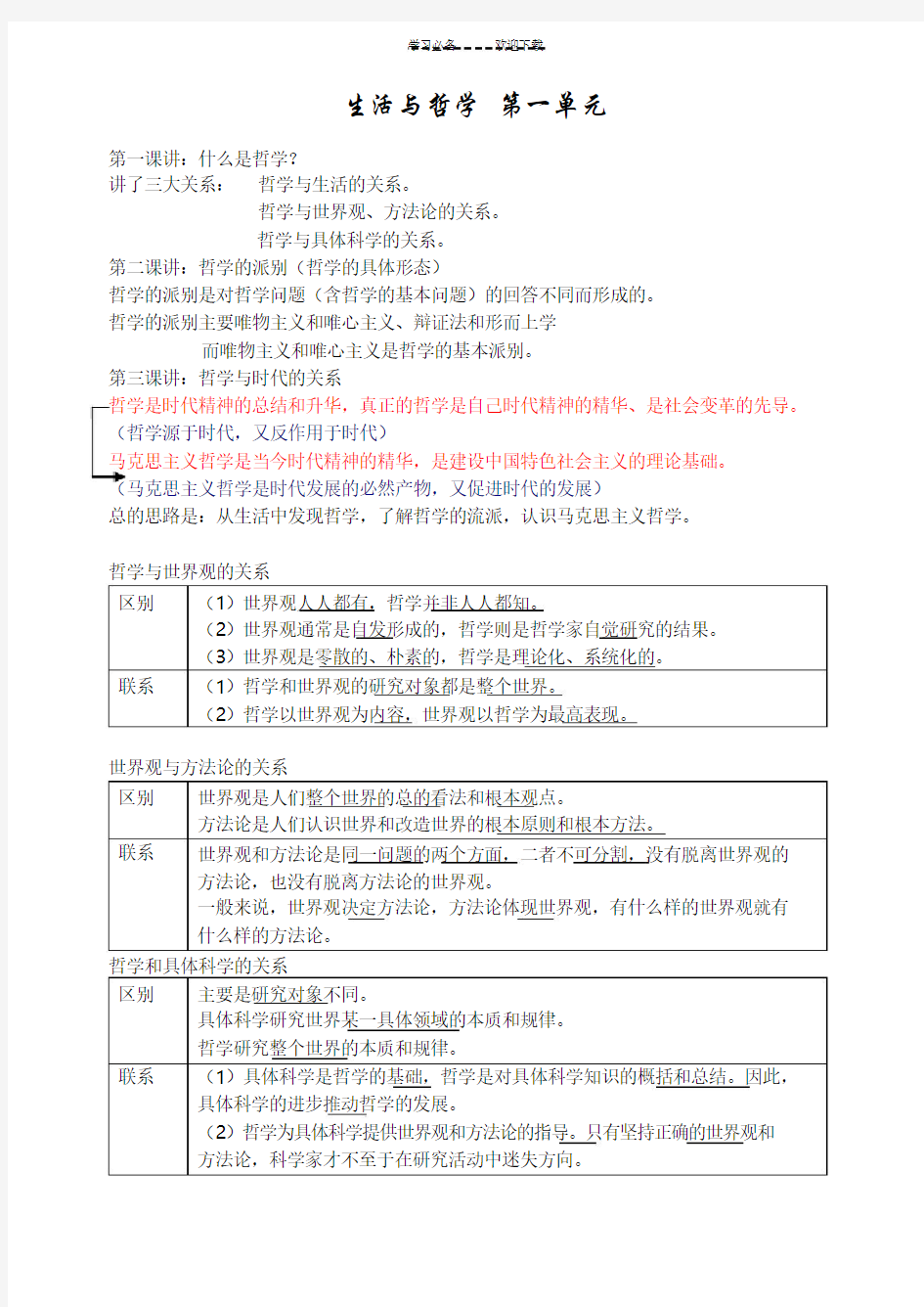 《生活与哲学》第一单元知识点归纳