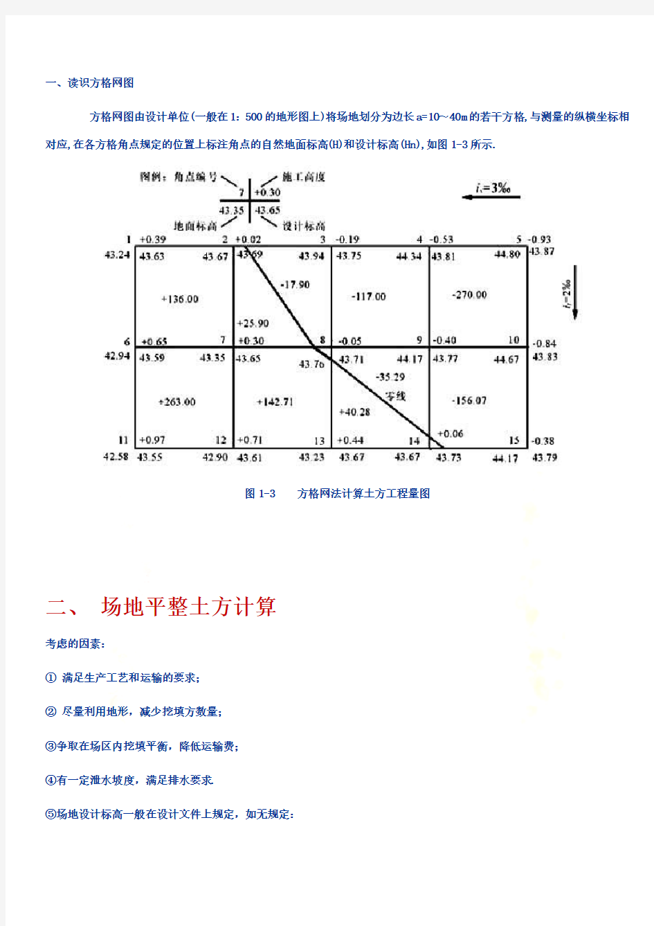 全面方格网计算土方量