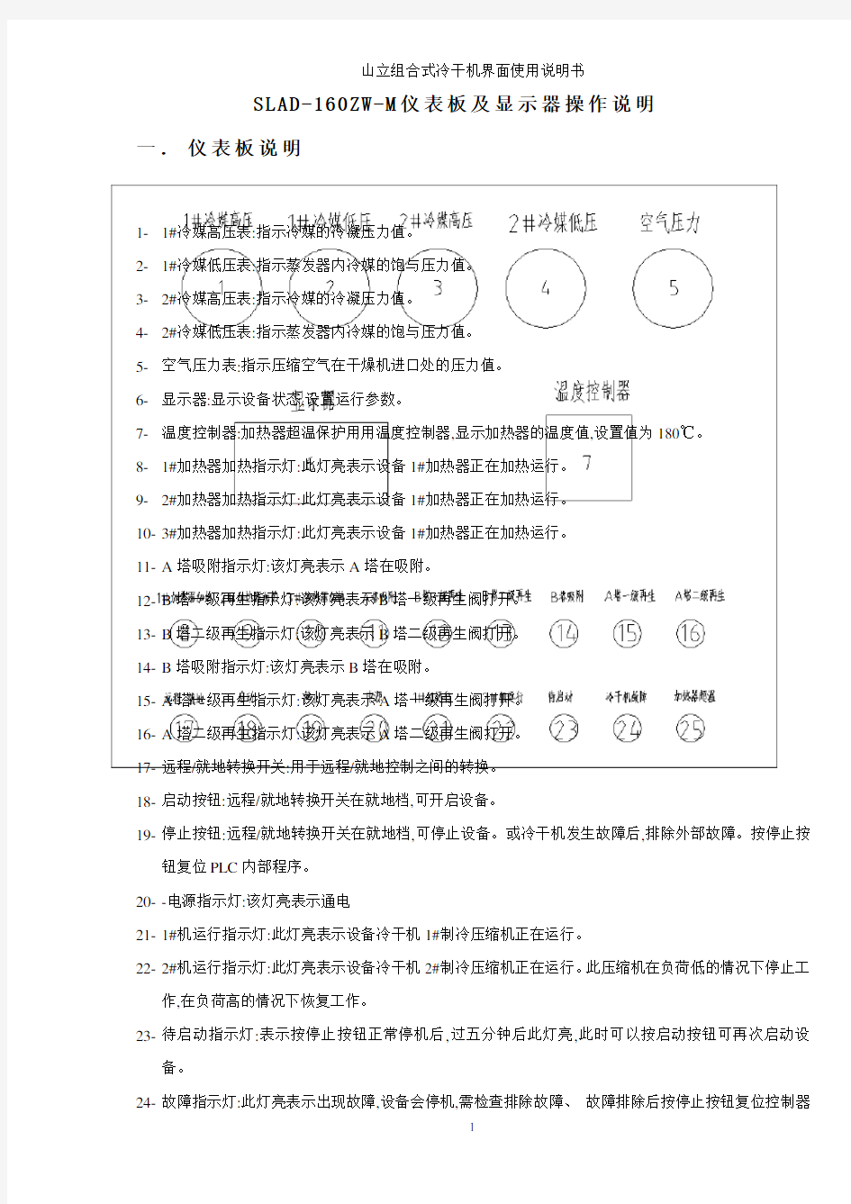 山立组合式冷干机界面使用说明书