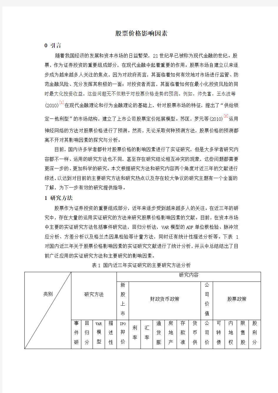 股票价格重点影响因素教学总结