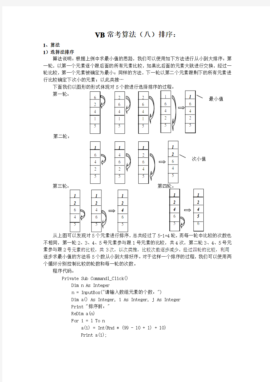 (完整版)VB常用算法——排序