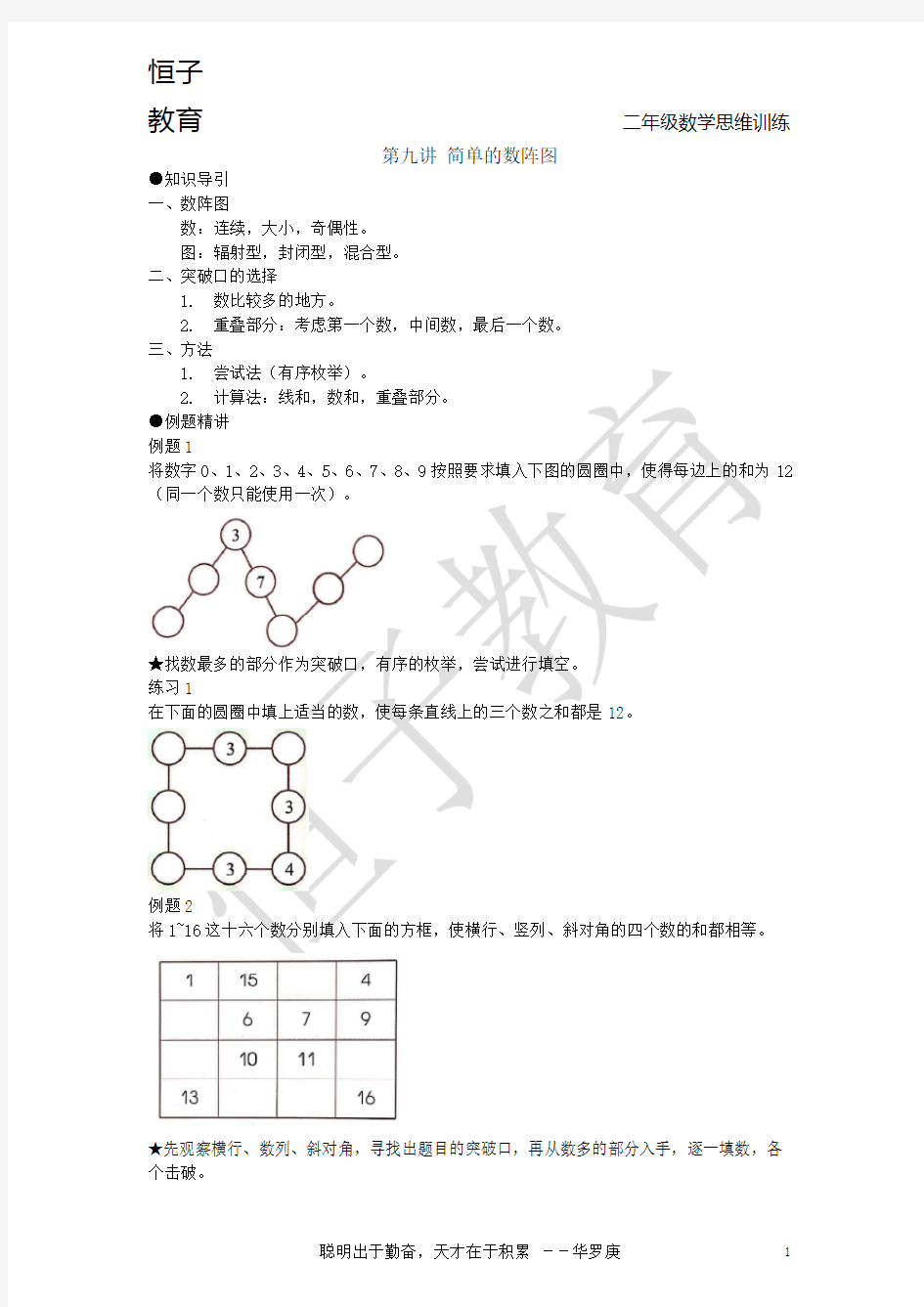 二年级第九讲简单的数阵图