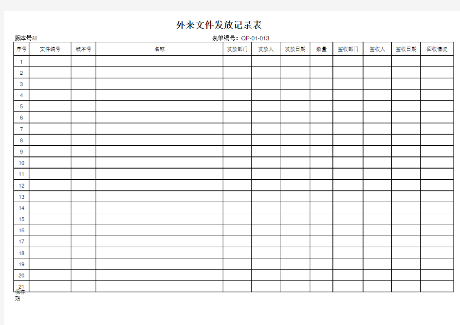 外来文件发放记录表