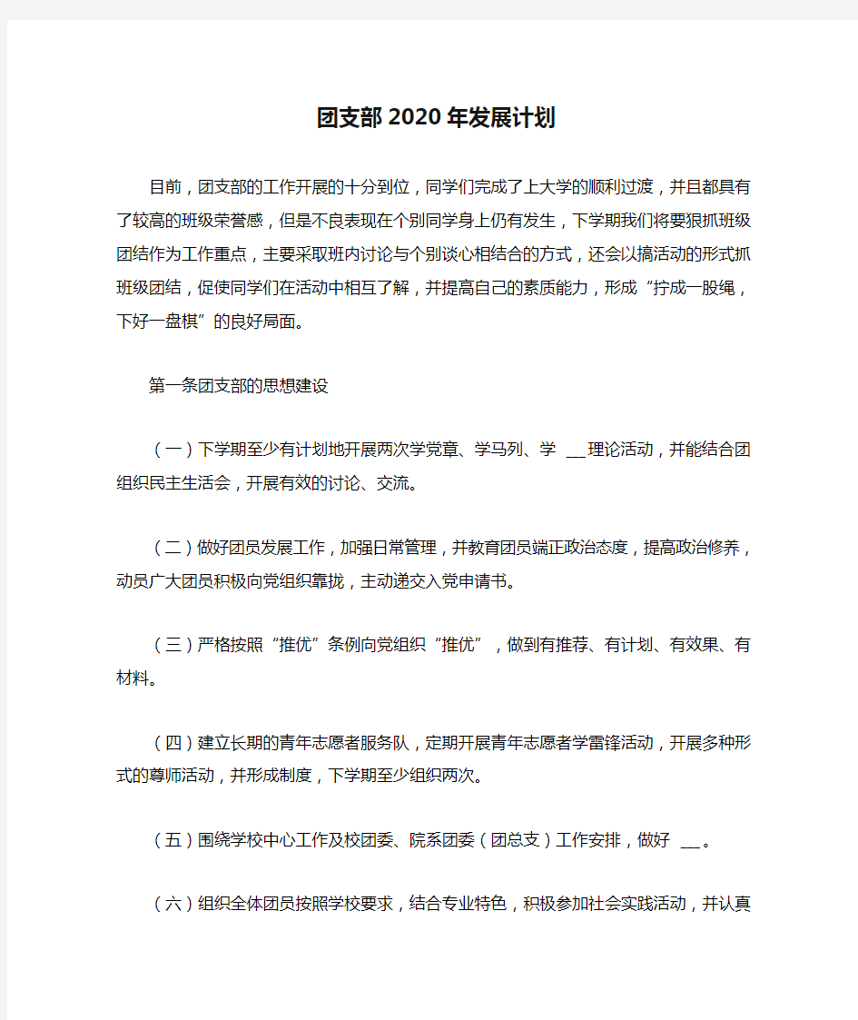 团支部2020年发展计划