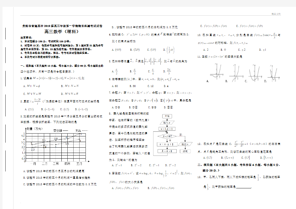 贵阳市普通高中2019届高三年级第一学期期末监测考试试卷理数