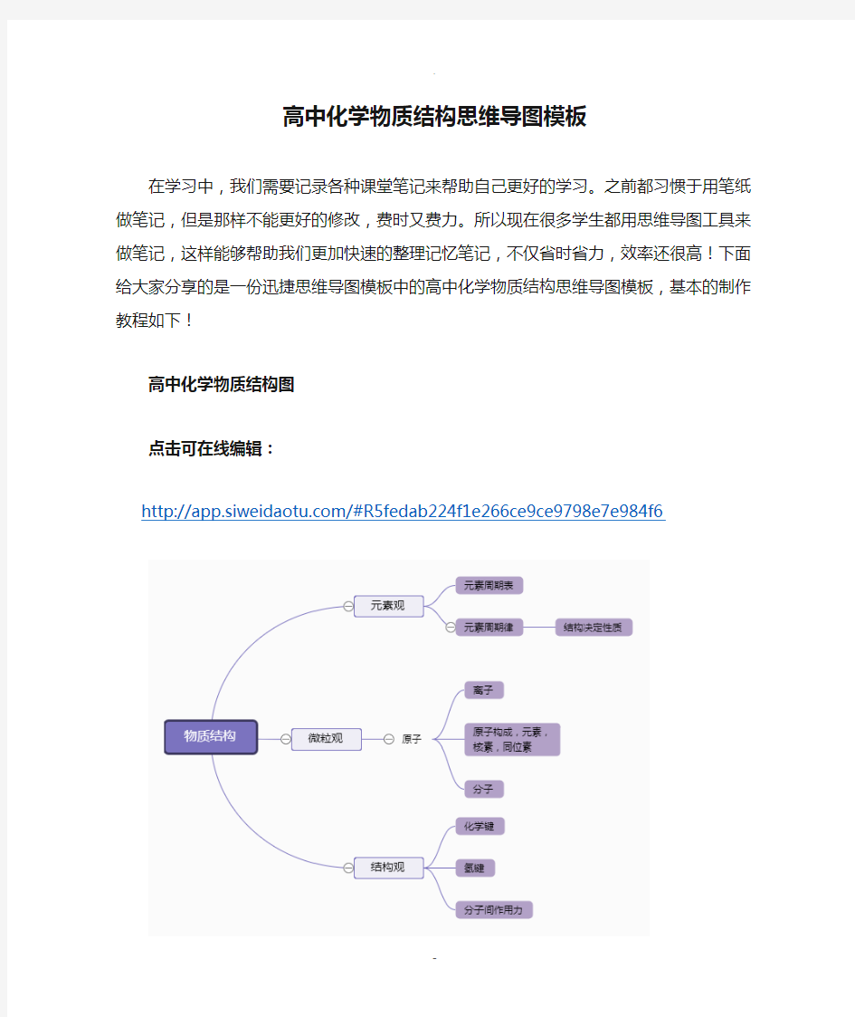 高中化学物质结构思维导图模板