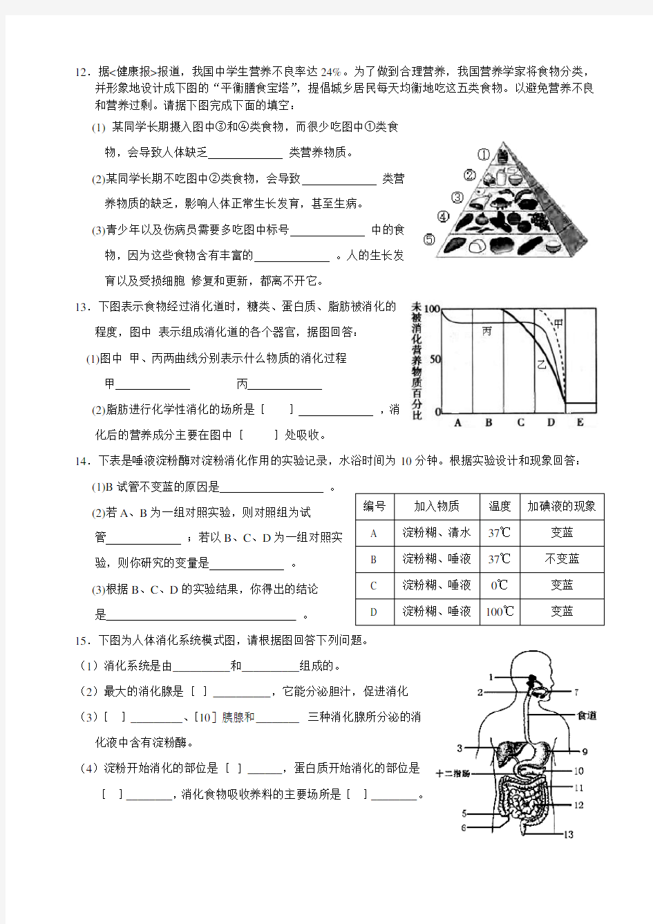 七年级生物消化系统测试题