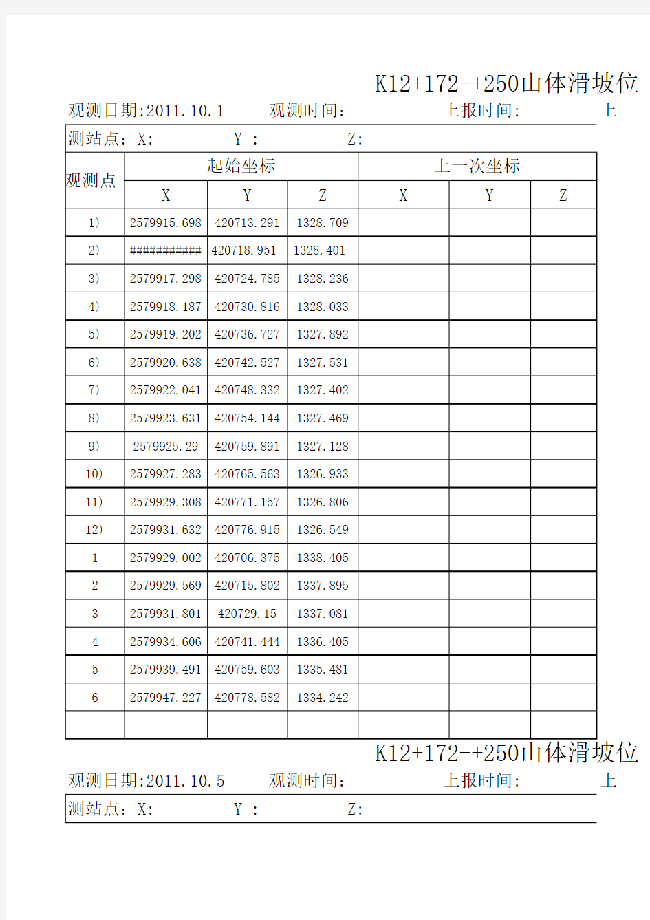 沉降位移观测表(1)