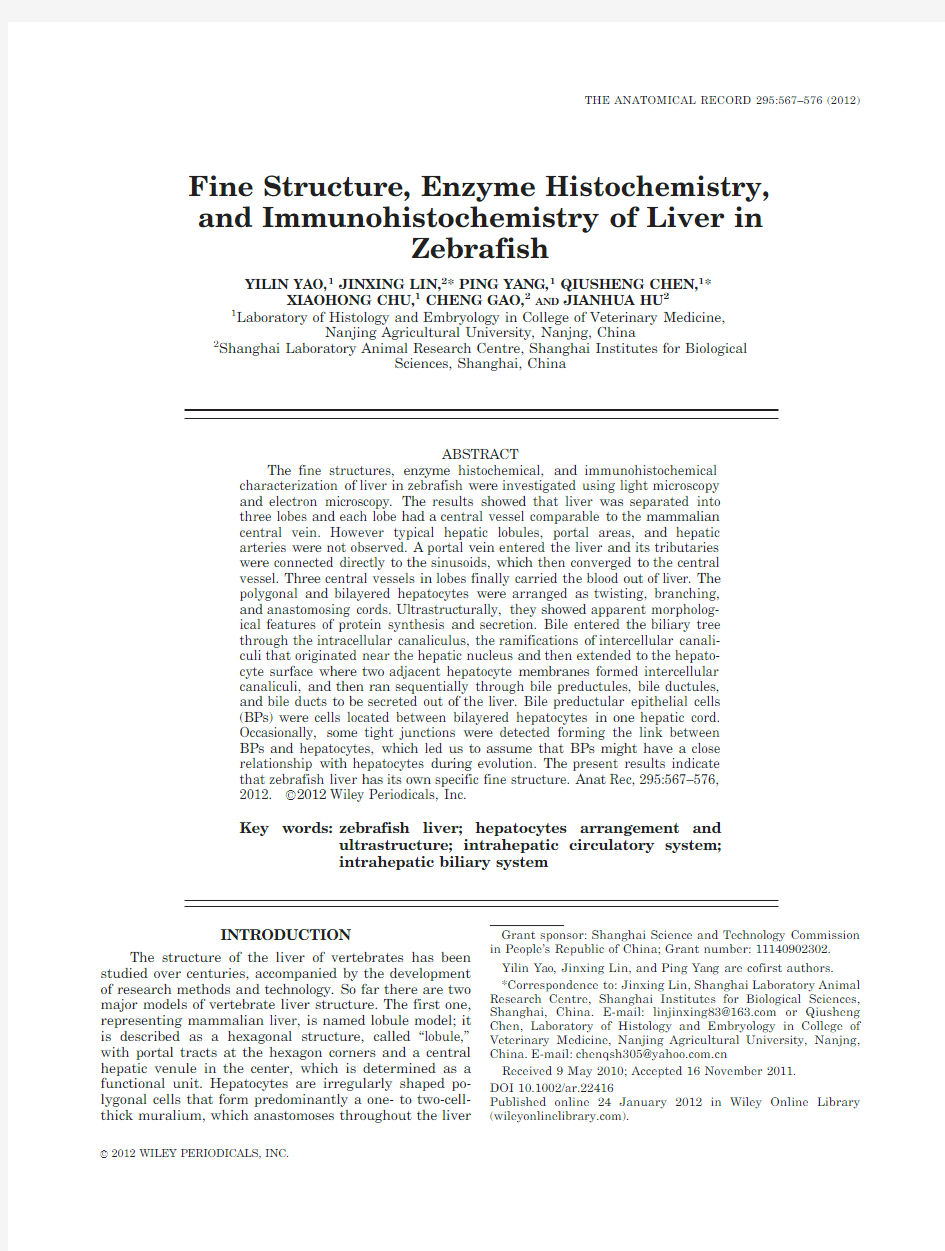 Fine structure, enzyme histochemistry and immunohistochemistry of liver in zebrafish