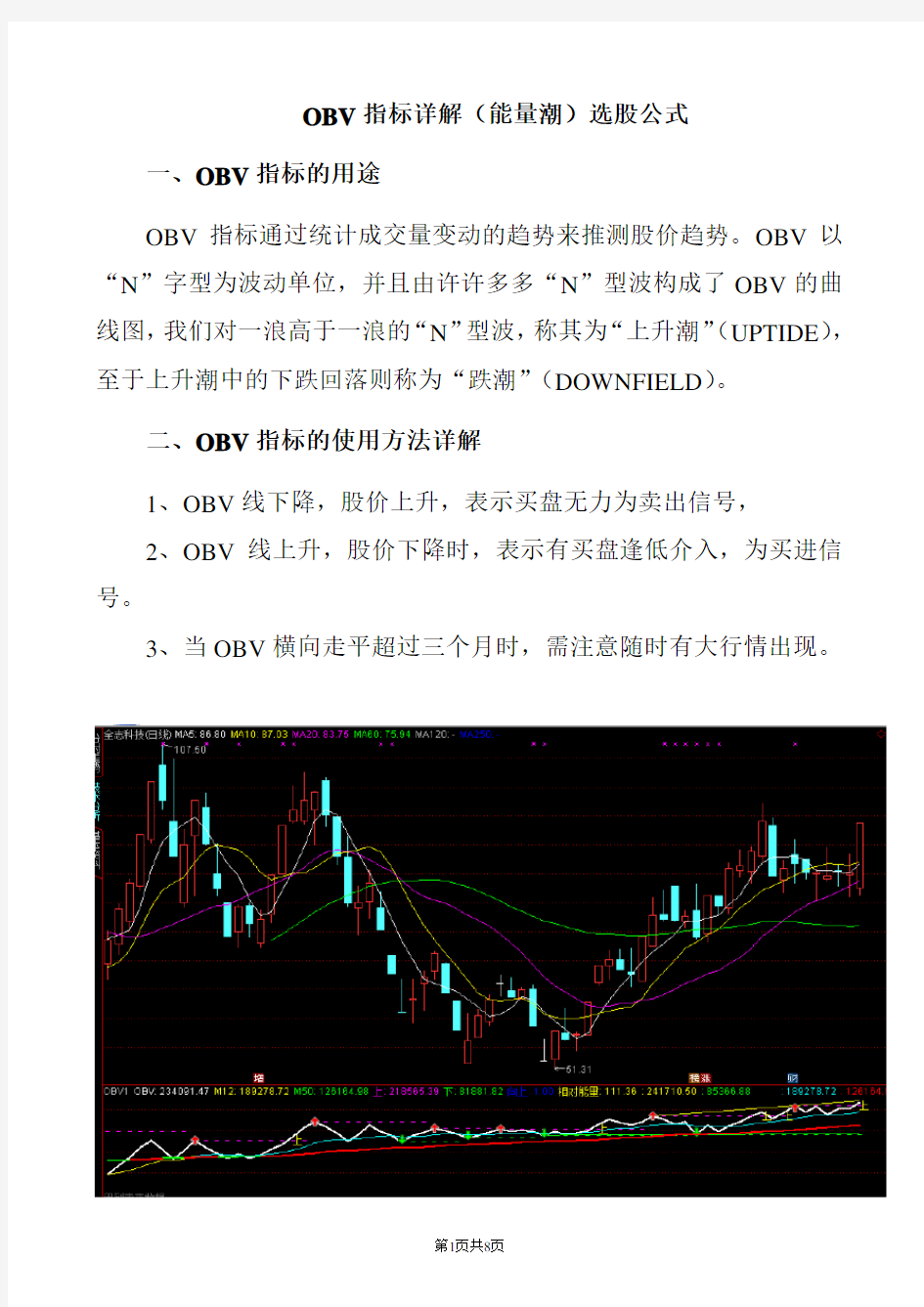 最新股票OBV能量潮指标选牛股公式