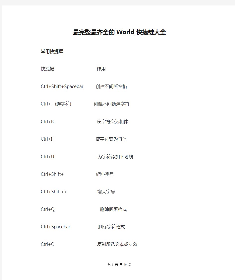 最完整最齐全的World快捷键大全