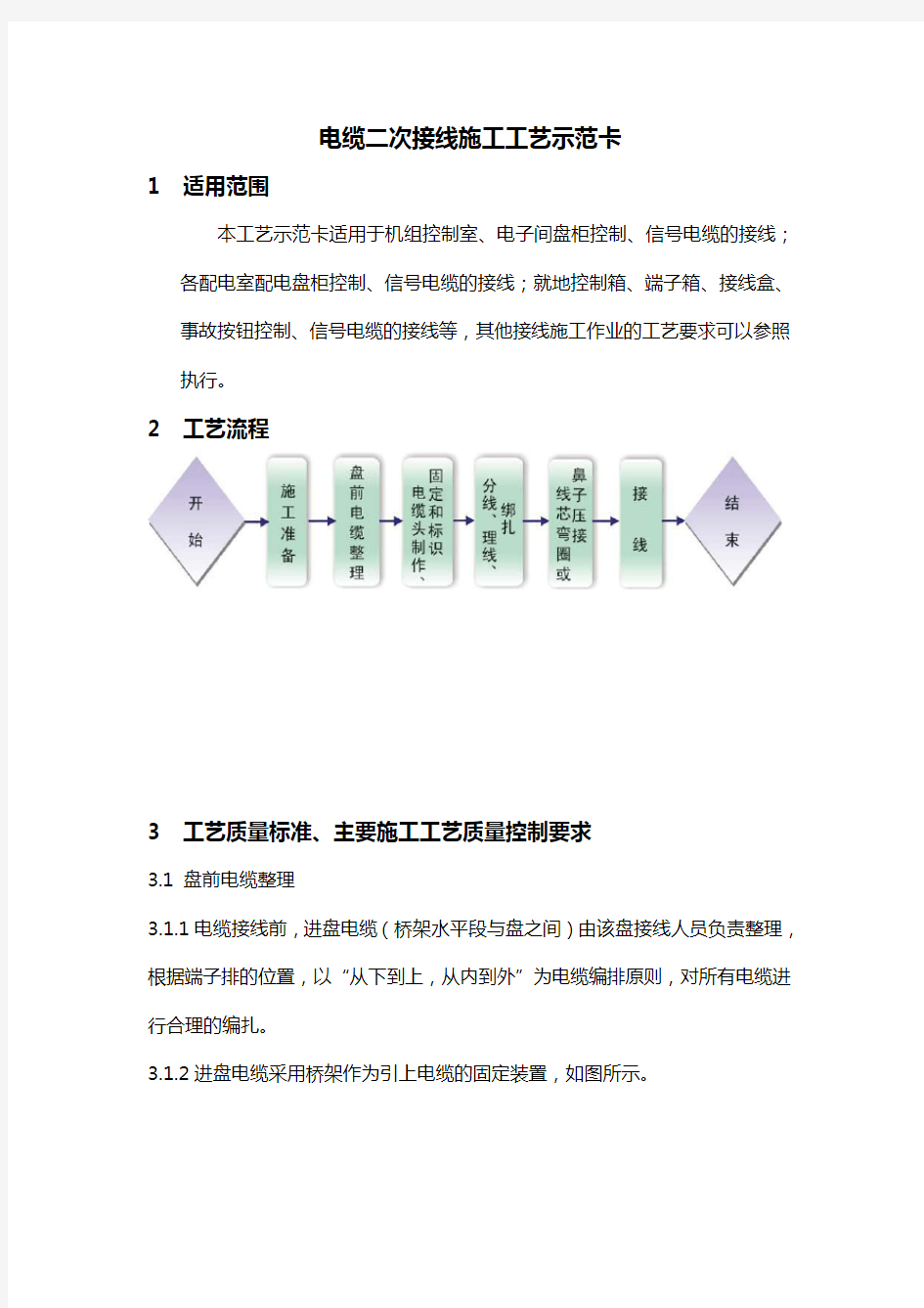 电缆二次接线施工工艺示范卡