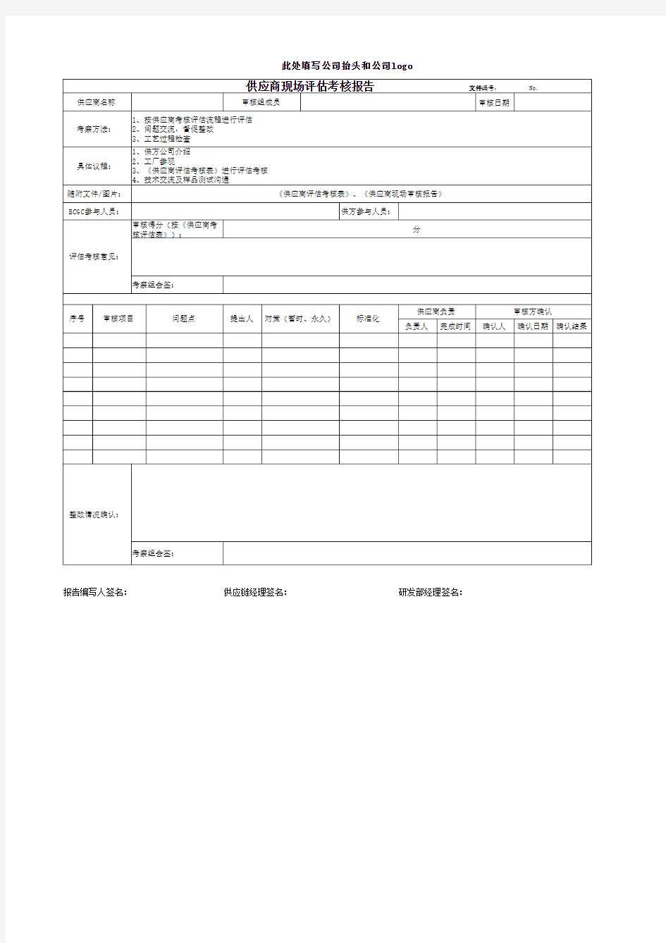 供应商现场评估考核报告(模版)