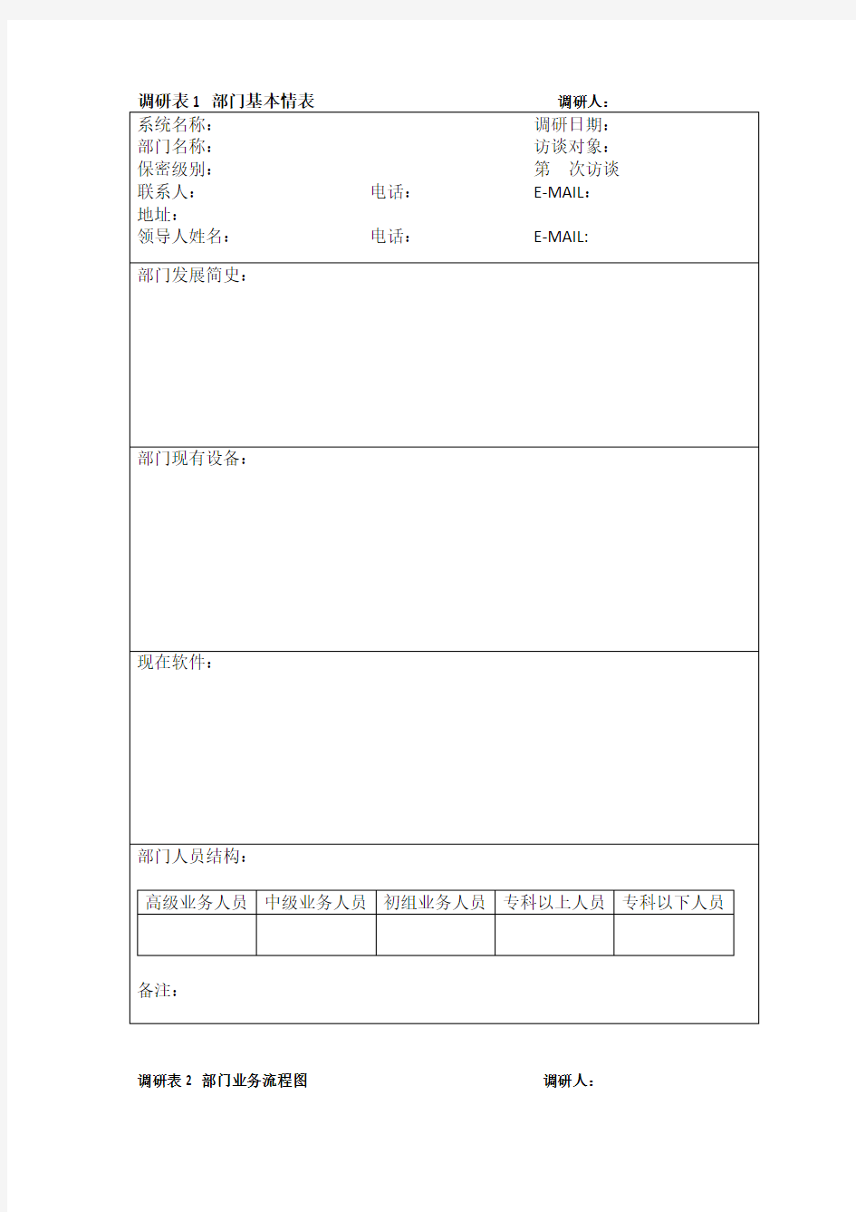 需求调研表模板