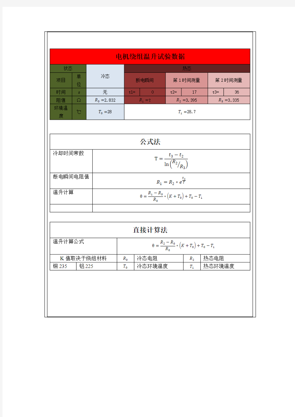 电机温升试验数据处理及计算