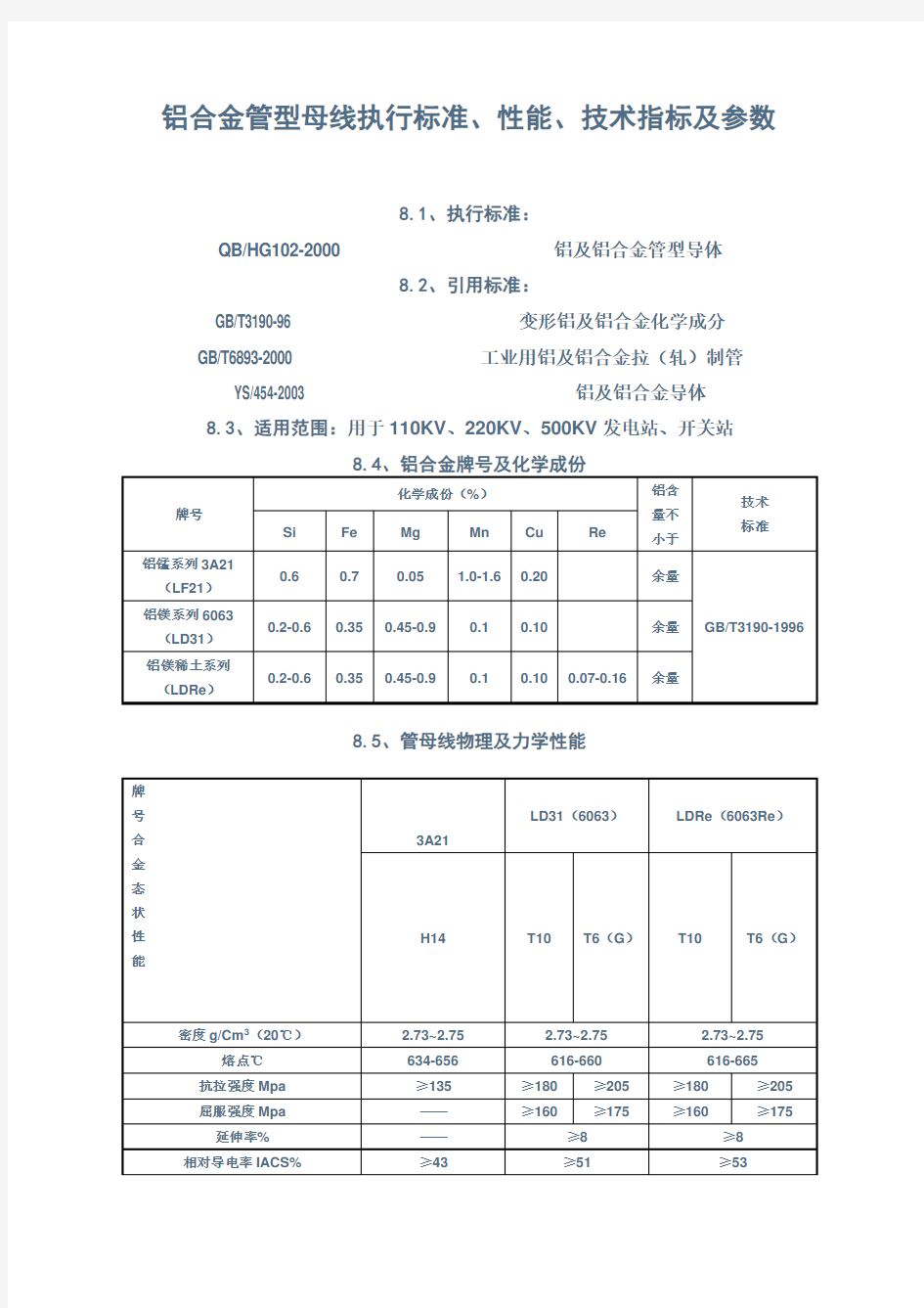 铝合金管型母线执行标准