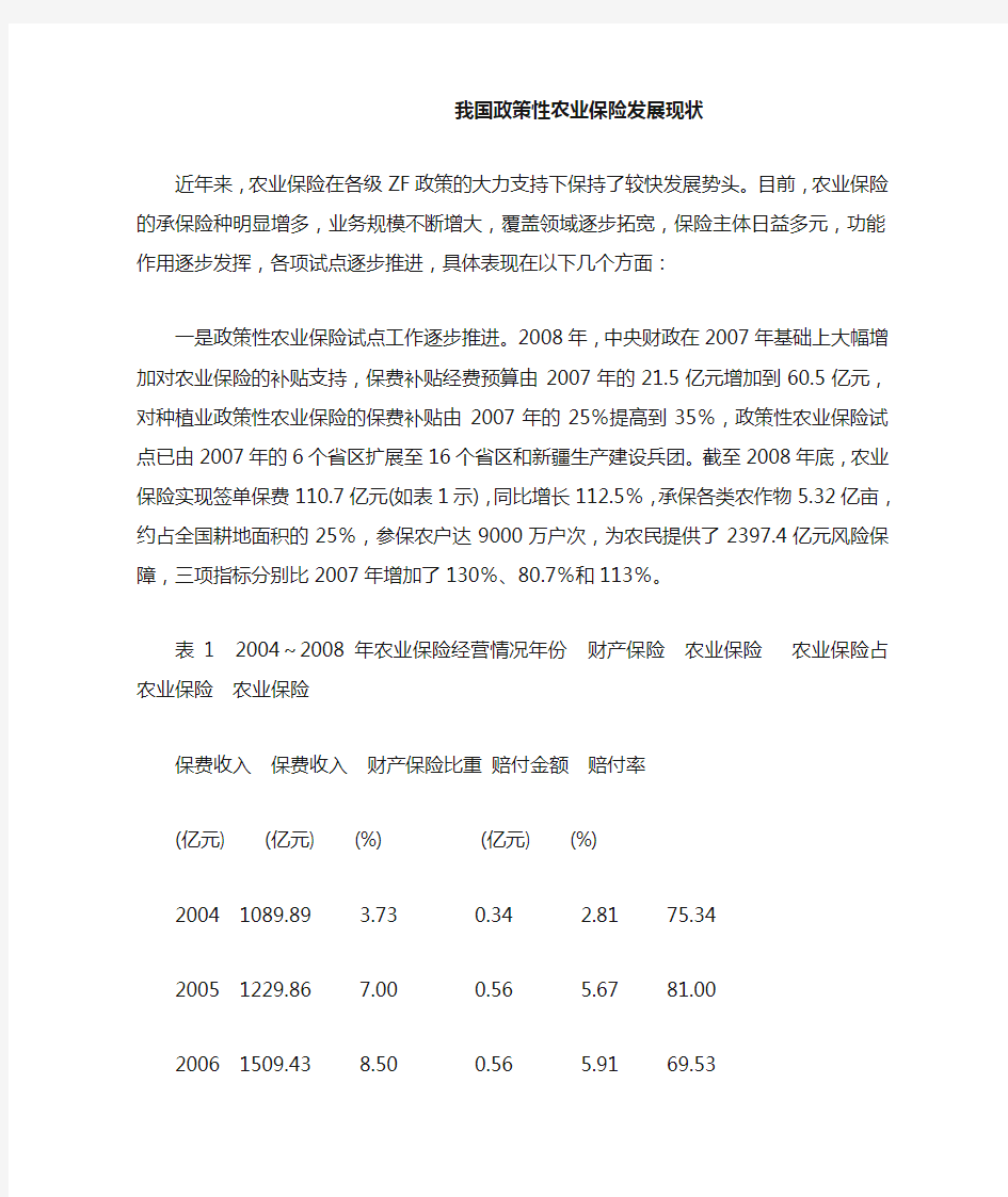 我国政策性农业保险发展现状