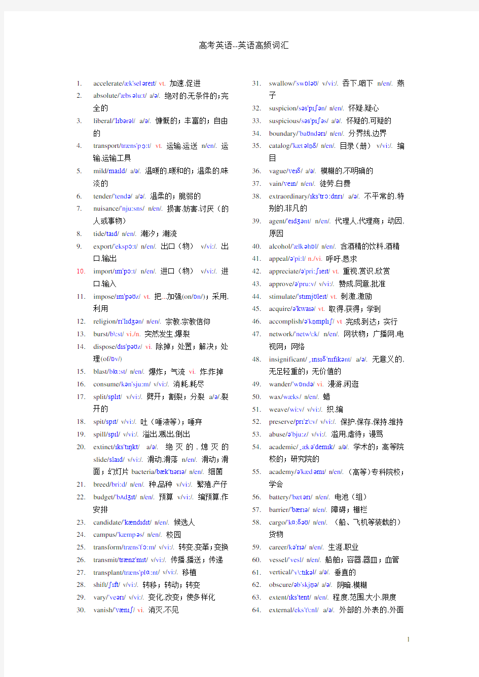 高考英语--600高频词汇(有中文和音标)