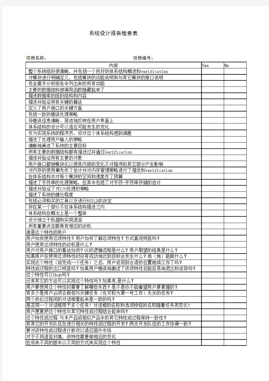 系统设计检查表