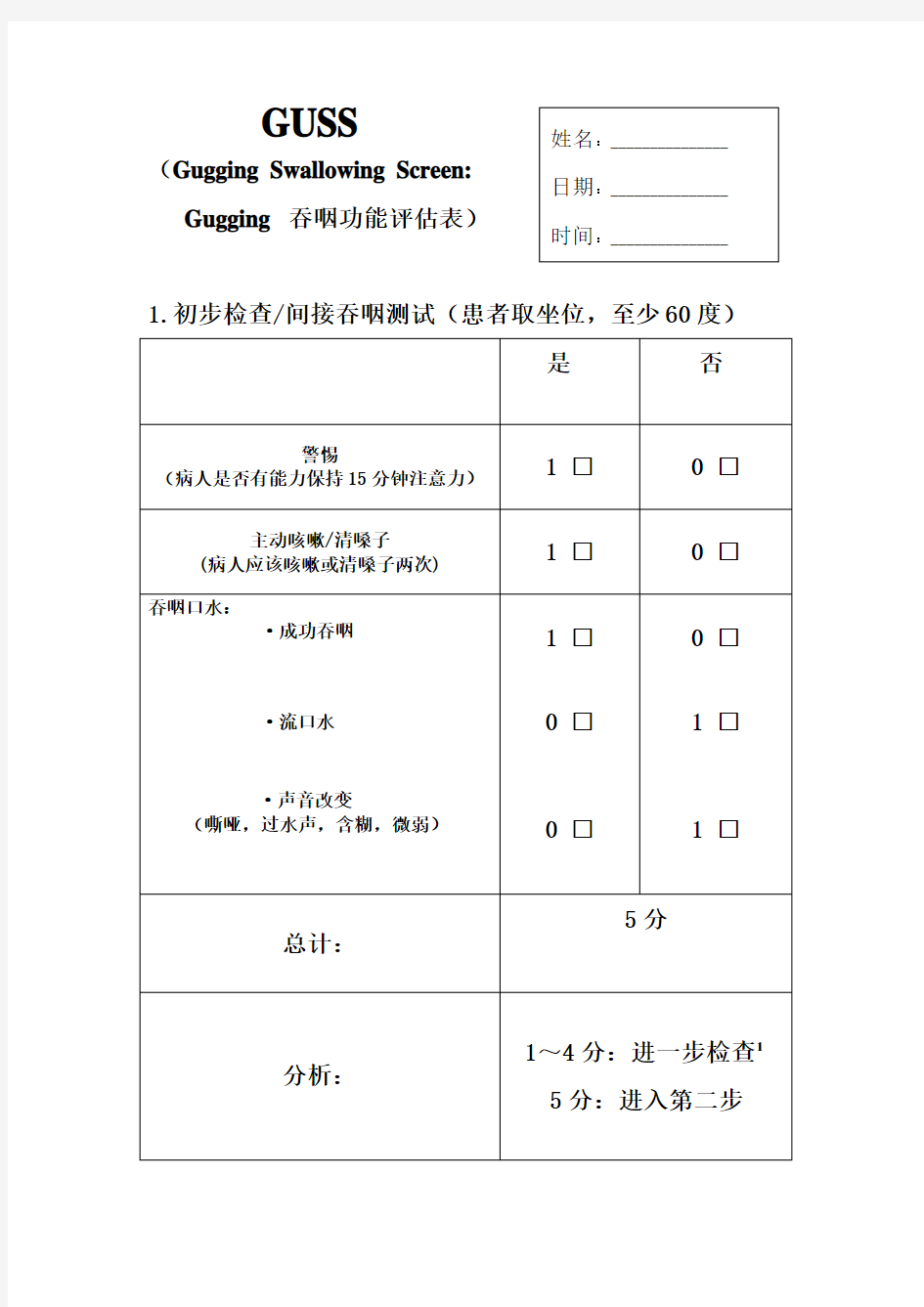 GUSS吞咽功能评估量表