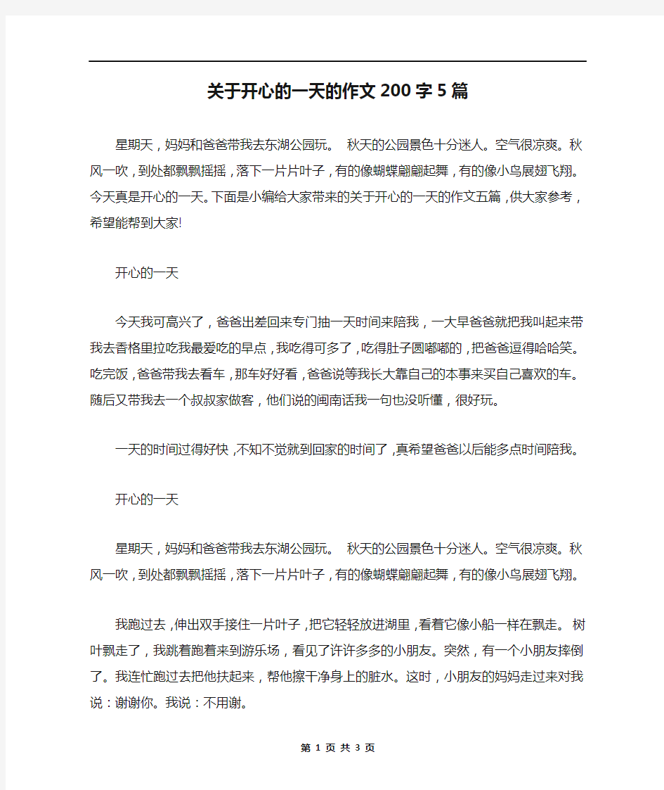 关于开心的一天的作文200字5篇