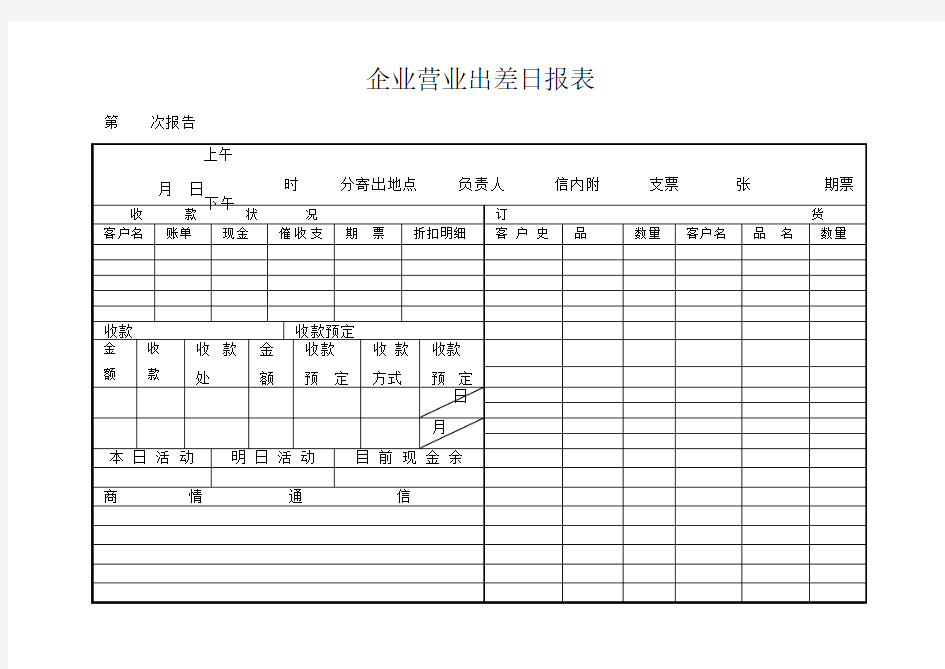 企业营业出差日报表