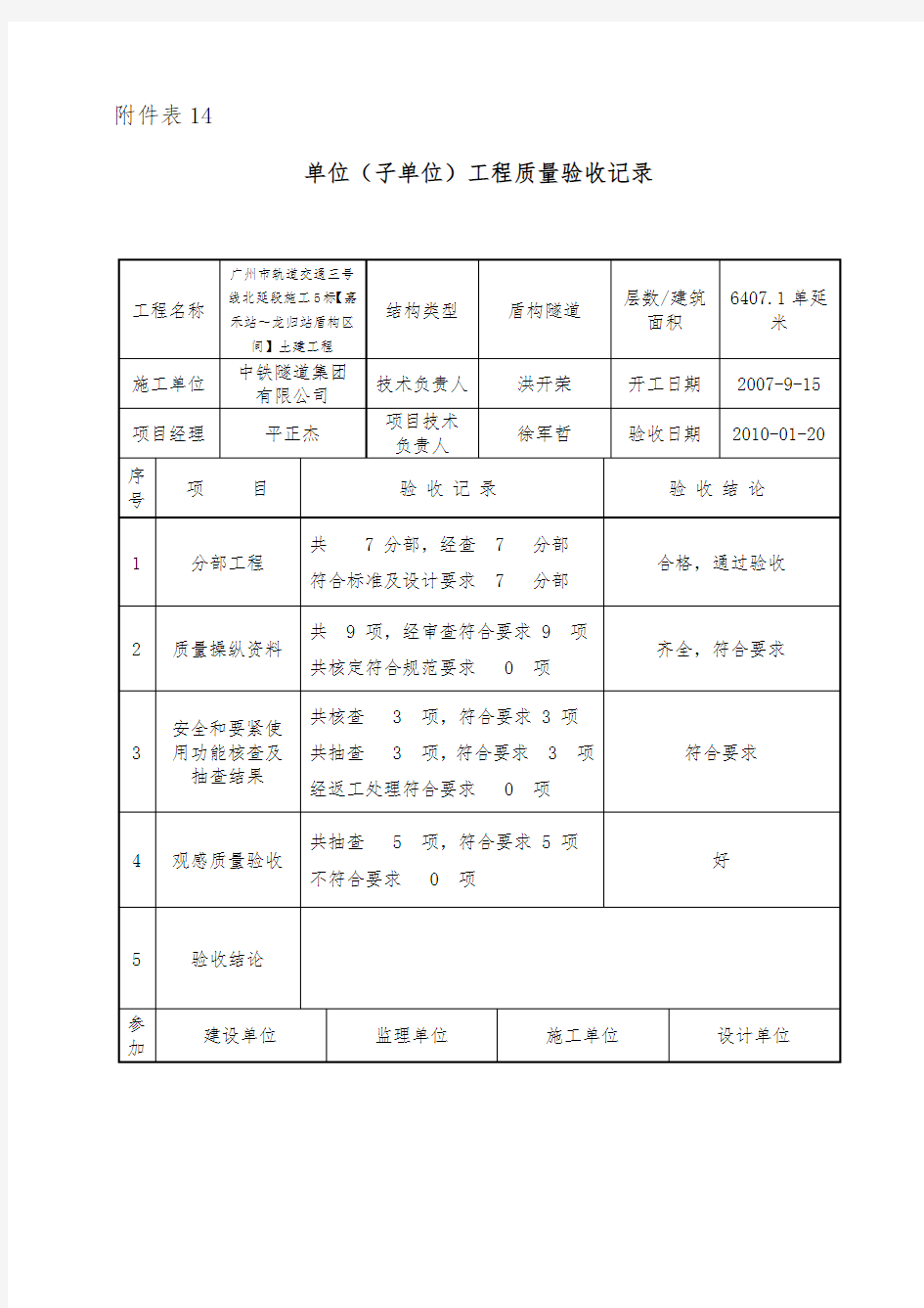 市轨道交通工程质量验收记录