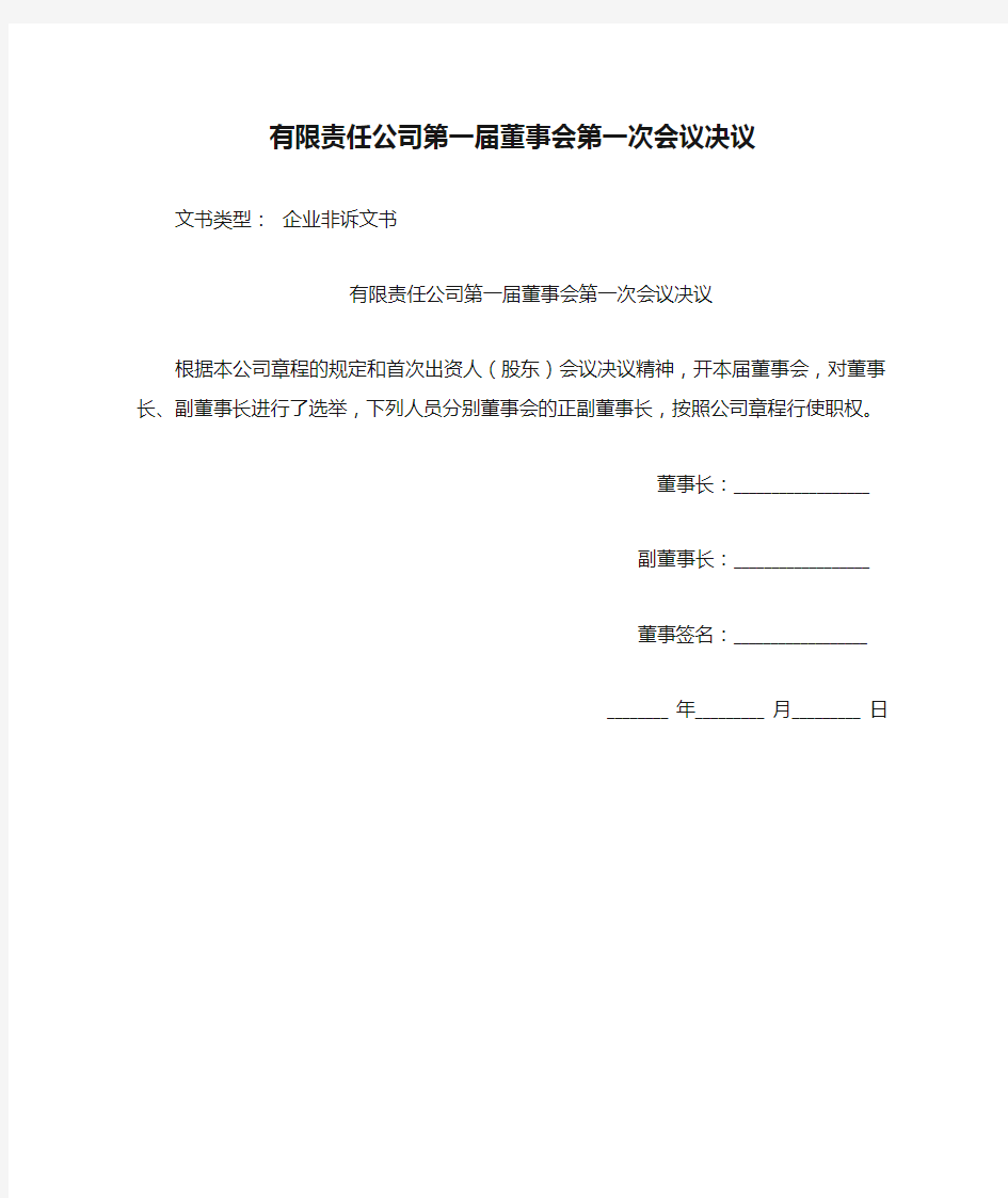 有限责任公司第一届董事会第一次会议决议