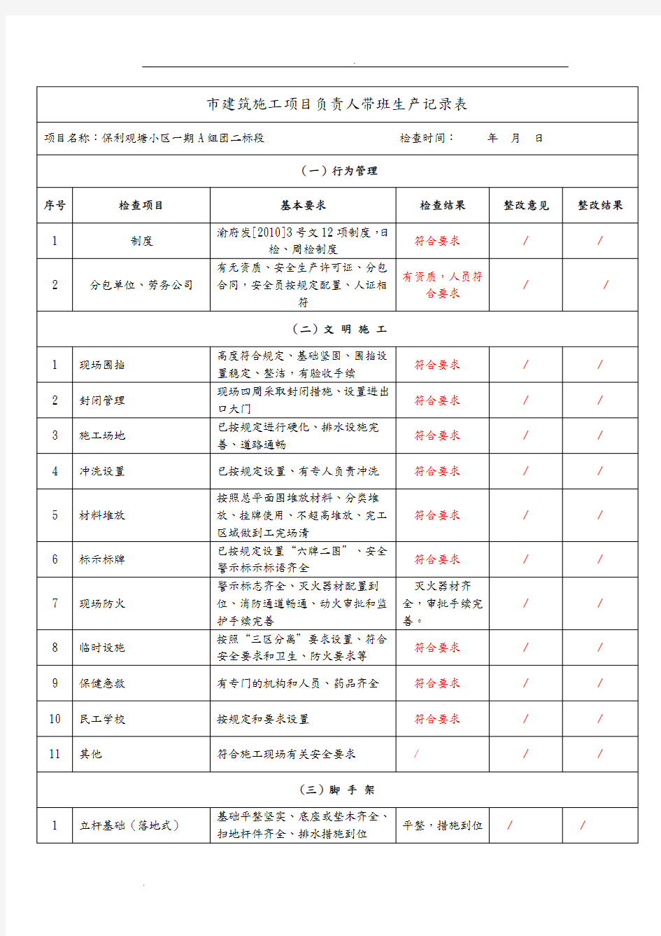 领导带班检查记录表