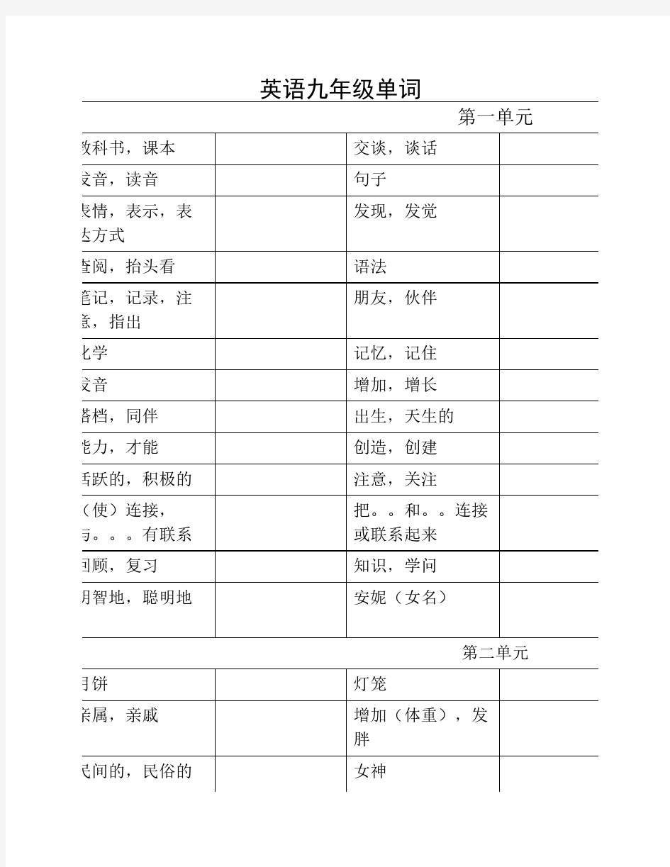 2015人教版英语九年级单词表