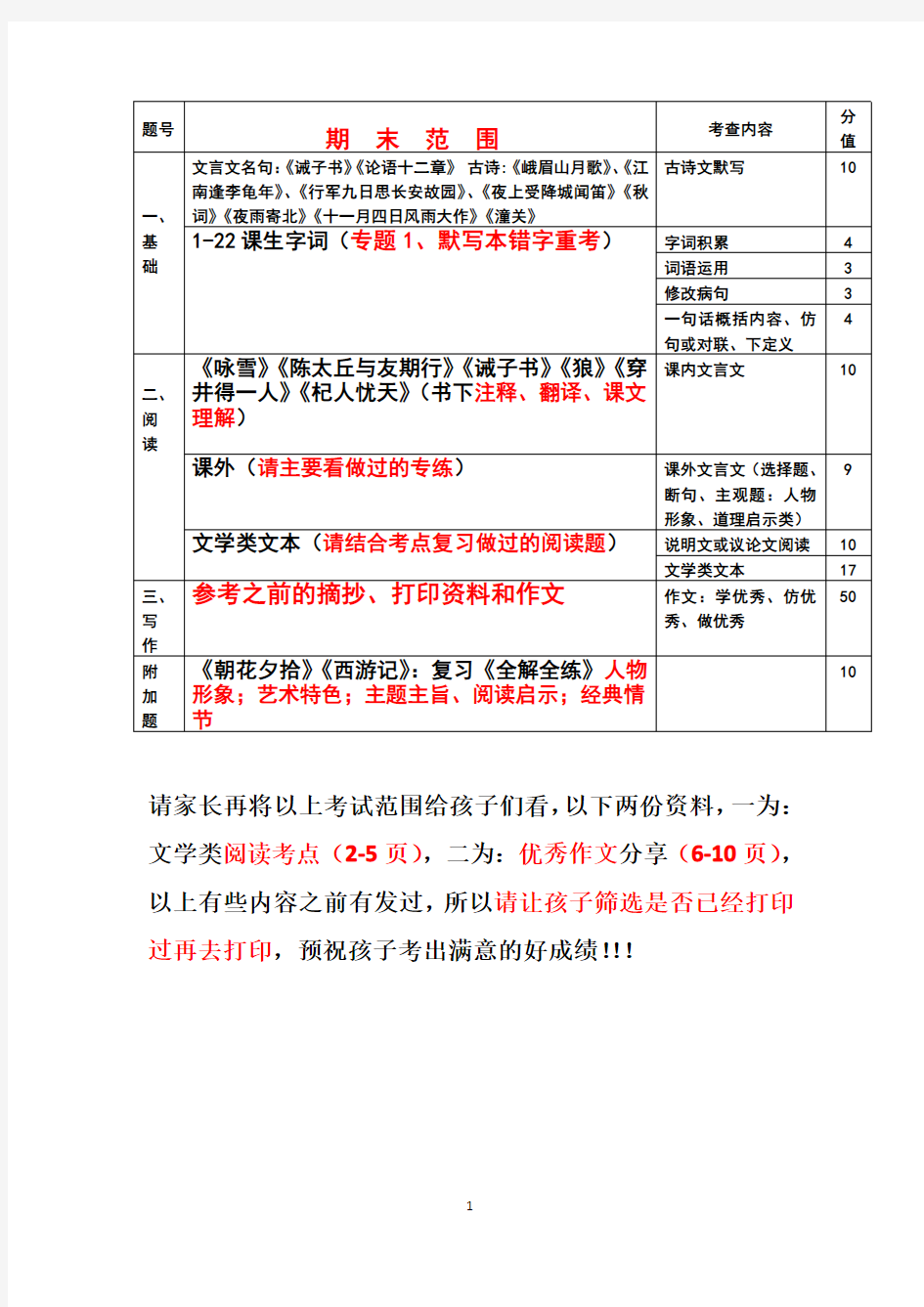 七年级语文期末复习资料