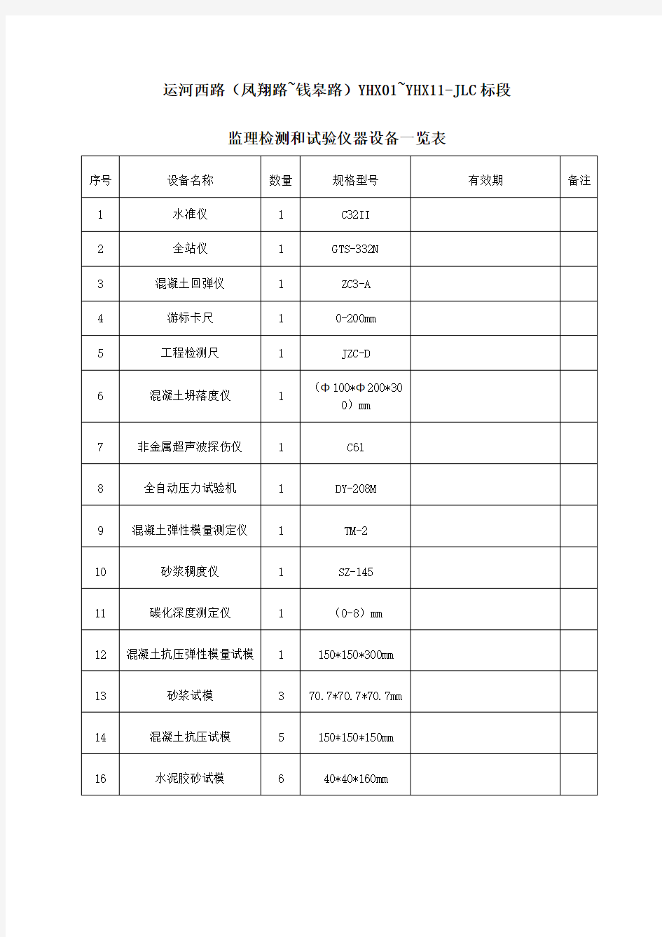 监理设备仪器一览表