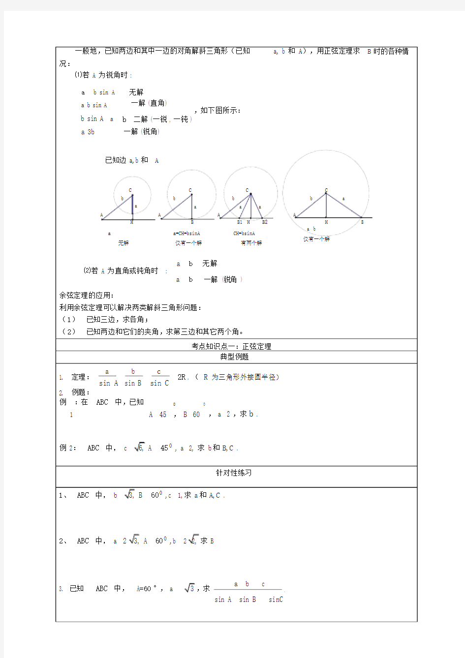 (完整)高中数学解三角形专题及例题.doc