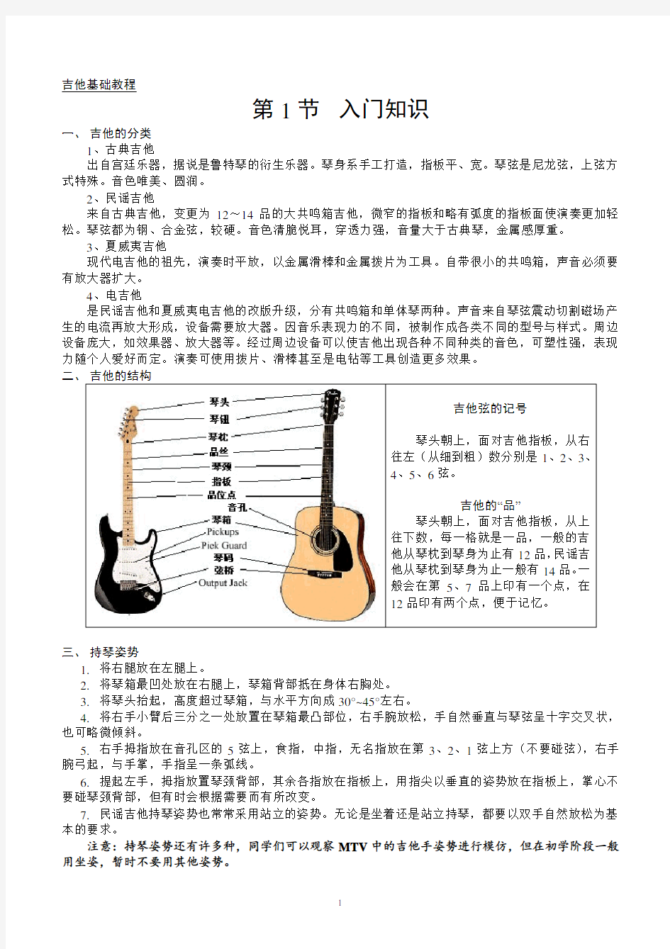 吉他基础教程入门知识