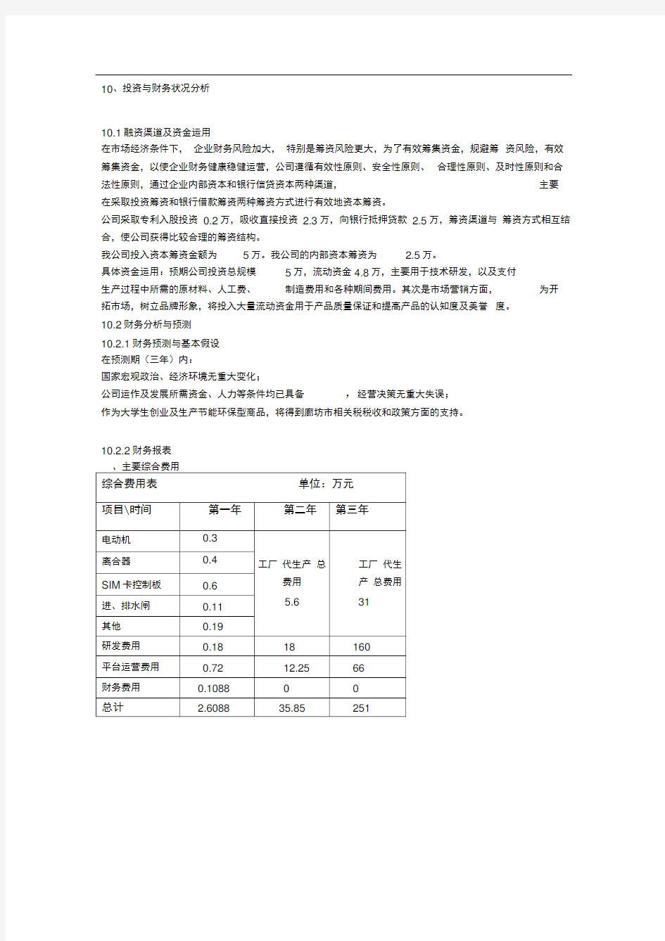 融资与财务状况分析样表