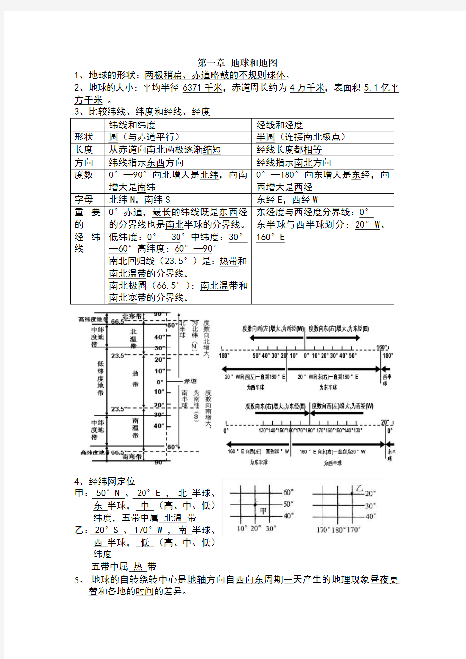 初中人教版地理七年级第一章知识点总结