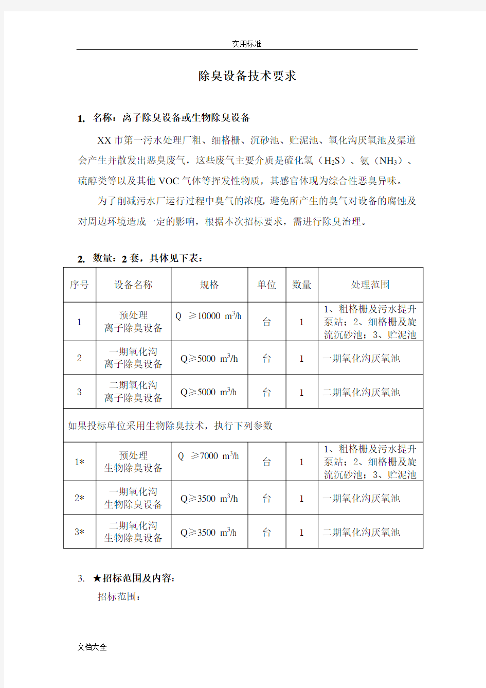 污水处理厂离子除臭设备技术要求