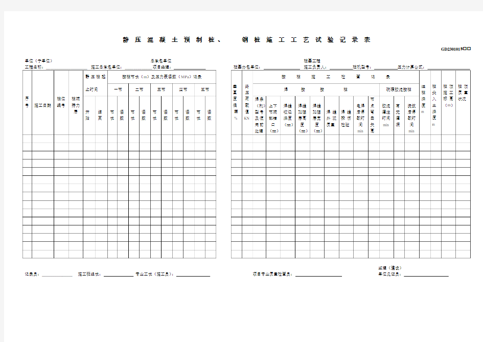 2301015静压混凝土预制桩施工记录表