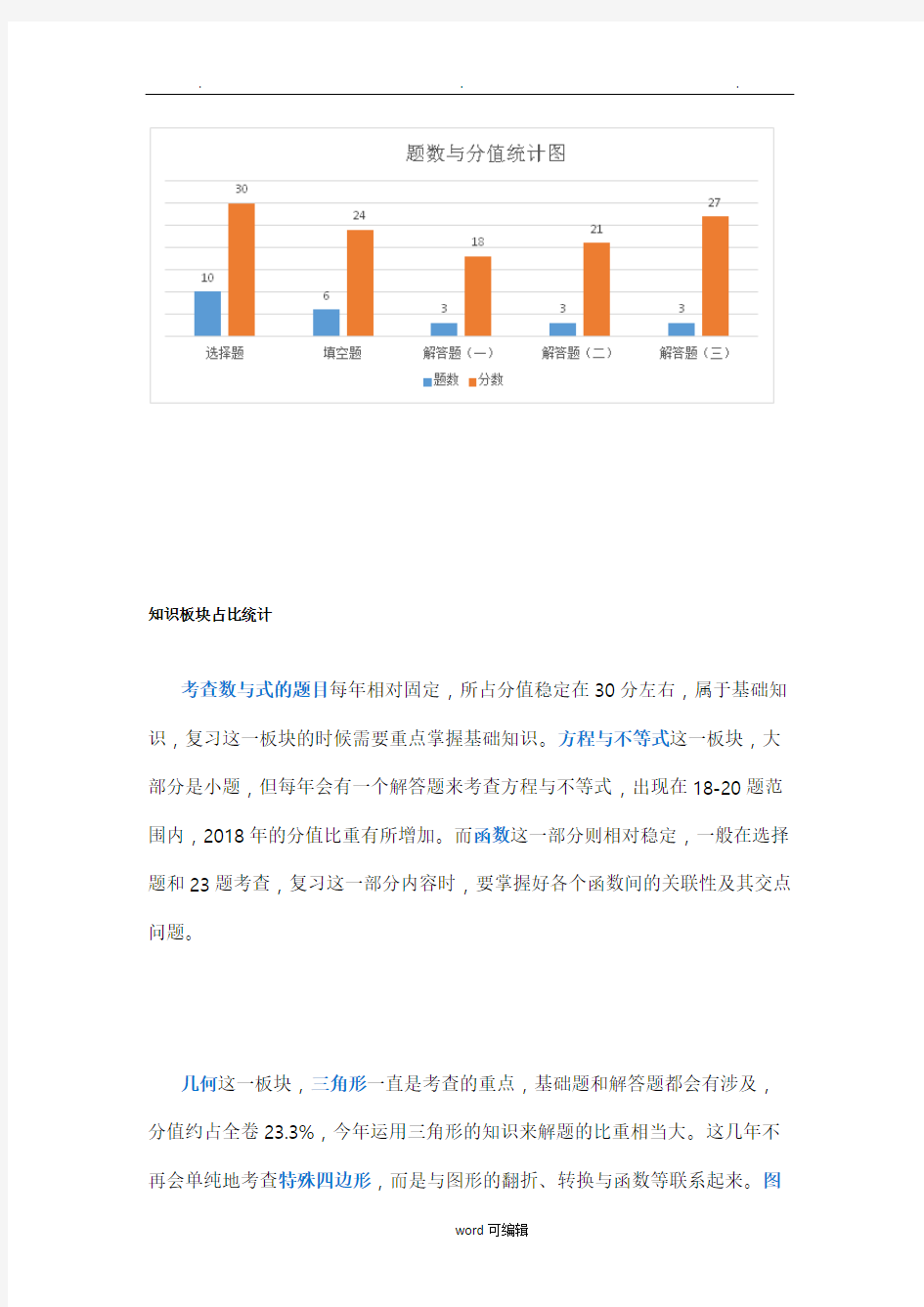 2018年广东省中考数学分析报告