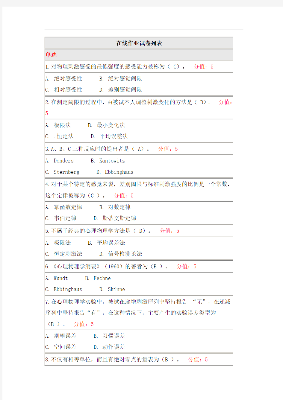 20秋《实验心理学(下)》 离线作业