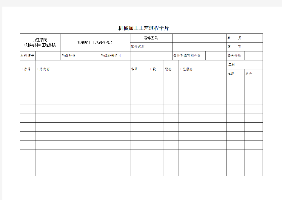 机械加工工艺过程及工序卡片模板