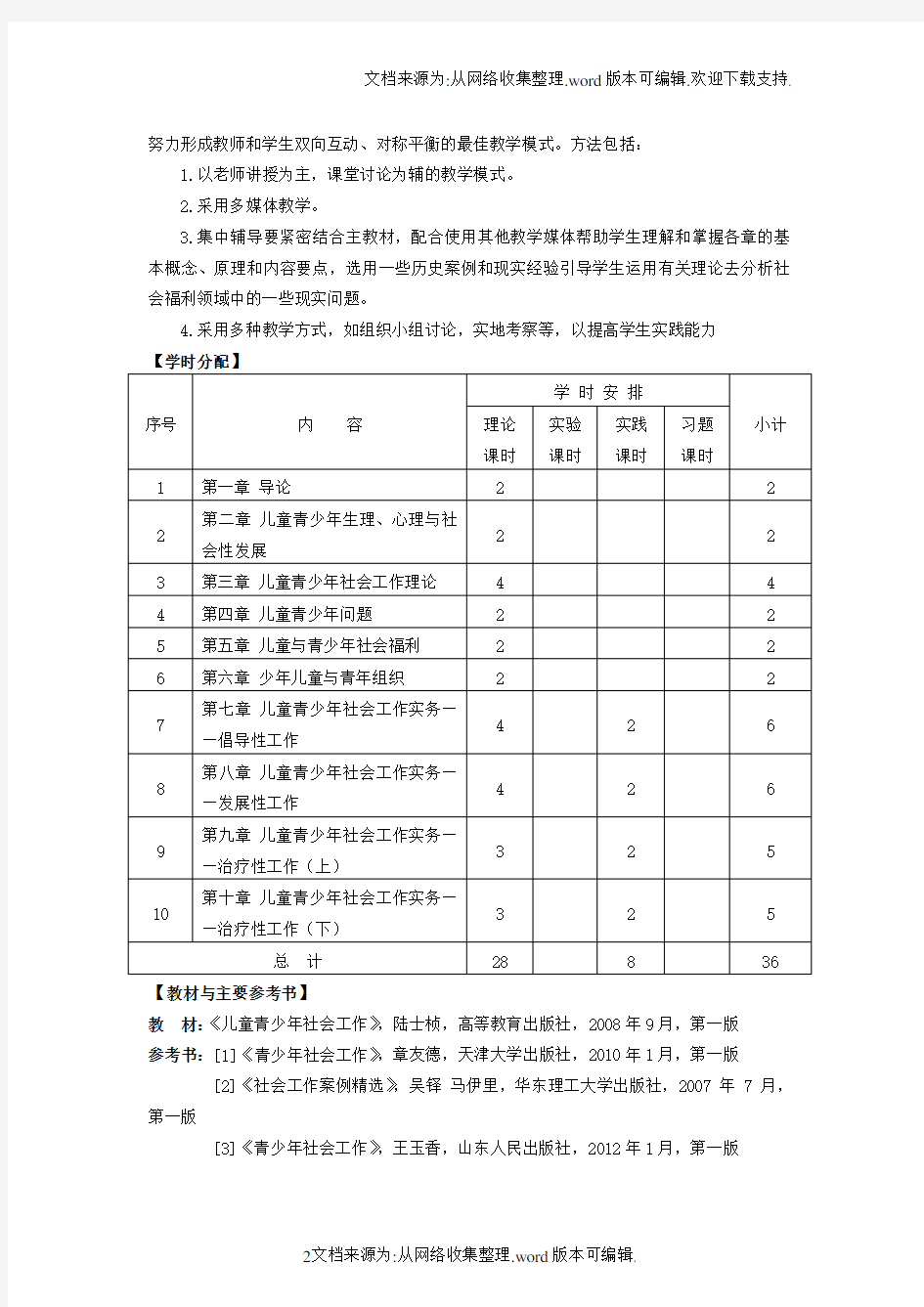 青少年社会工作 教学大纲