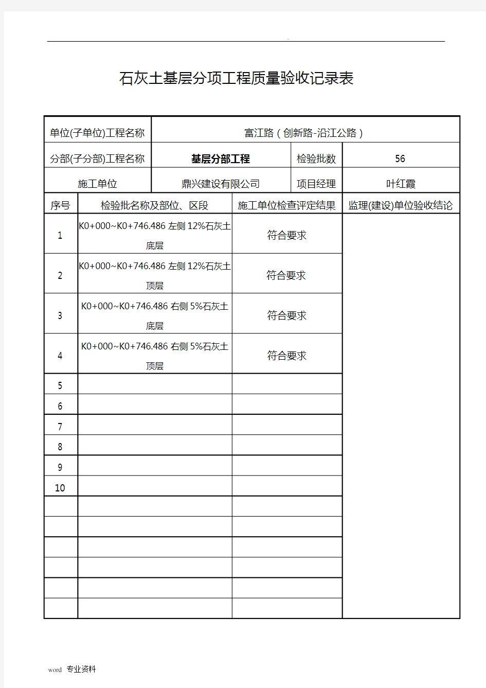 市政工程质量验收记录表