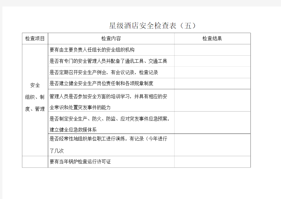 星级酒店安全检查表