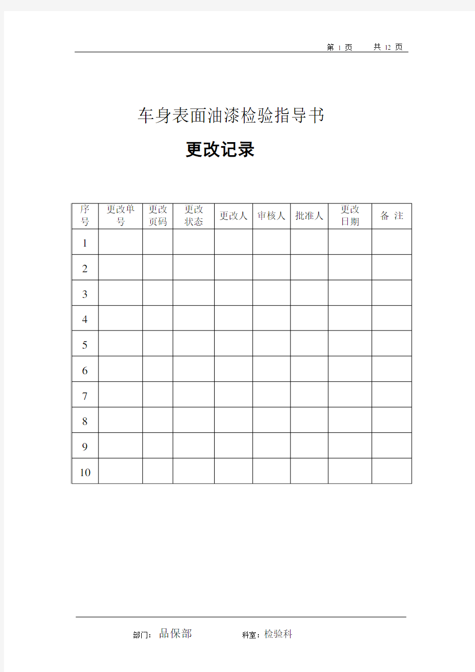 车身表面油漆检验指导书