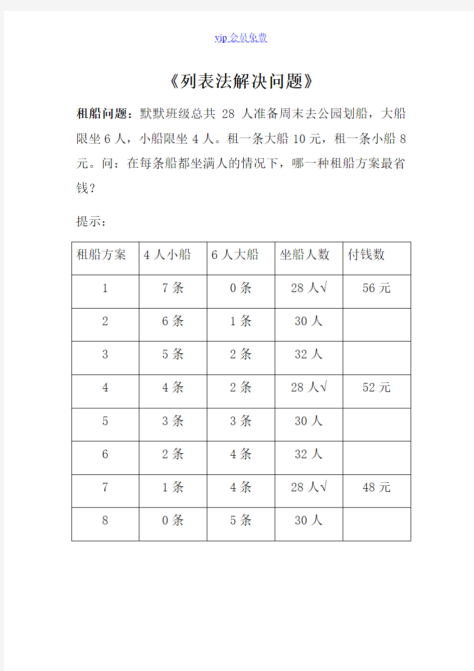 列表法解决问题-三年级上册数学(自己总结)