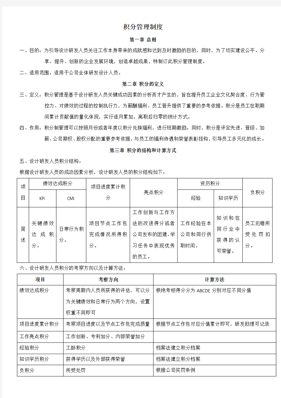 研发人员积分制管理办法